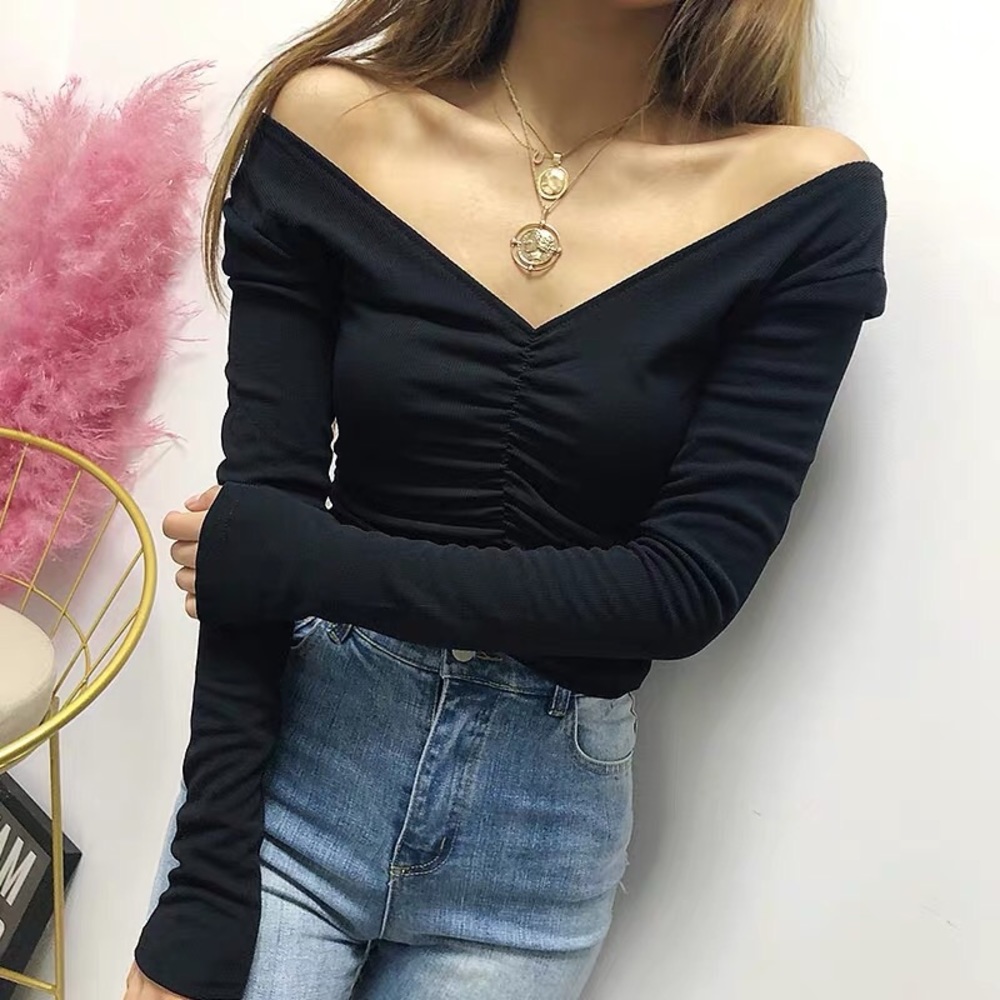 Ruched V-Neck Knit Top